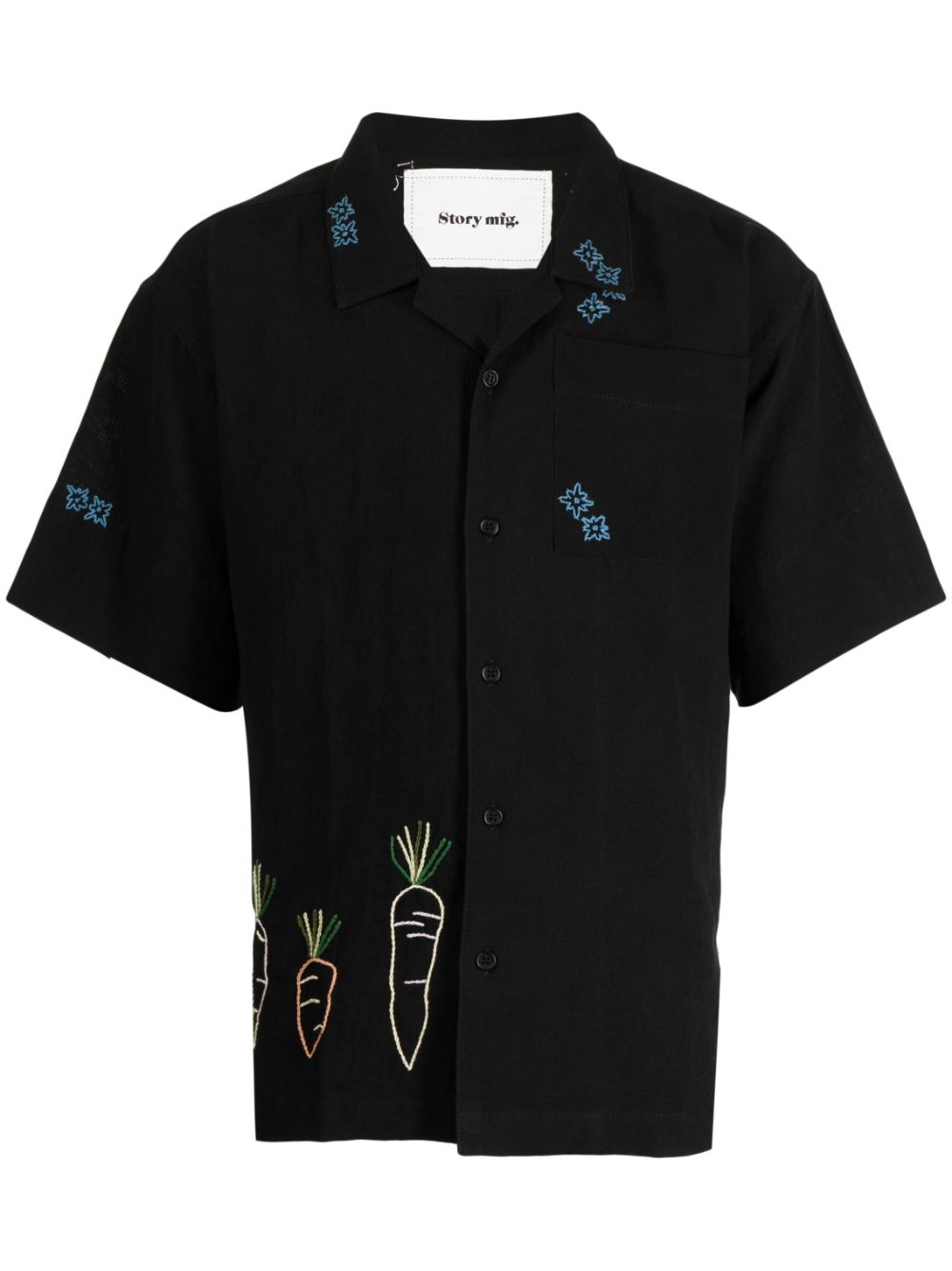 Embroidered-motif cotton-linen blend shirt - Black
