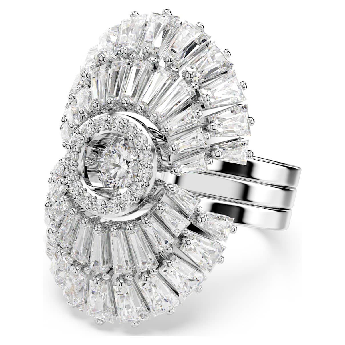 Idyllia ring, Set (3), Mixed cuts, Shell, White, Rhodium plated