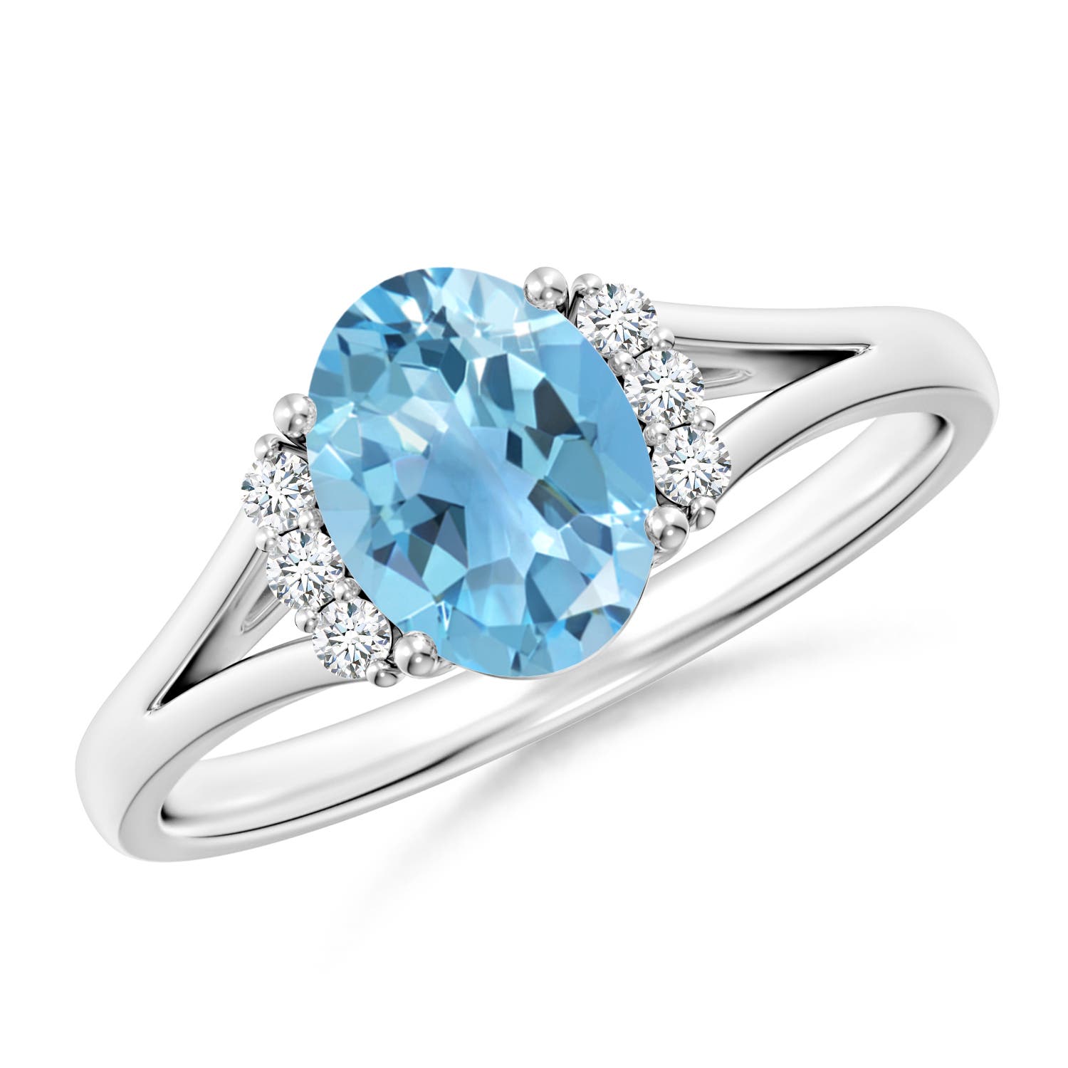 Angara 1.5 Carats Oval Swiss Blue Topaz with Round Diamond Collar Ring in Platinum