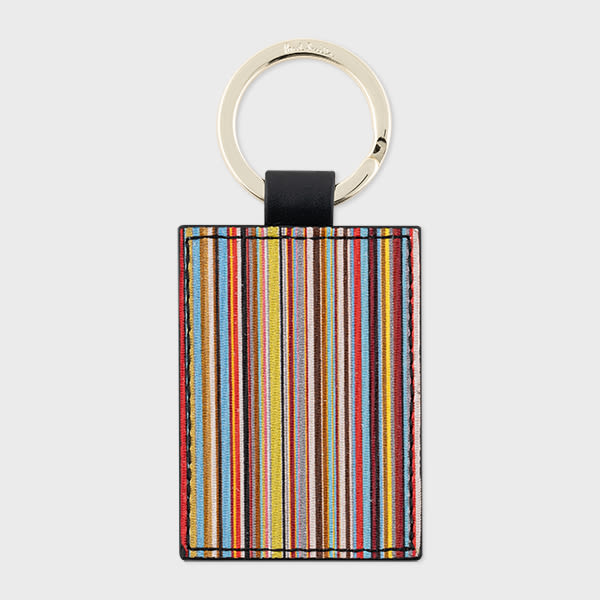 Black Calf Leather 'Signature Stripe' Keyring