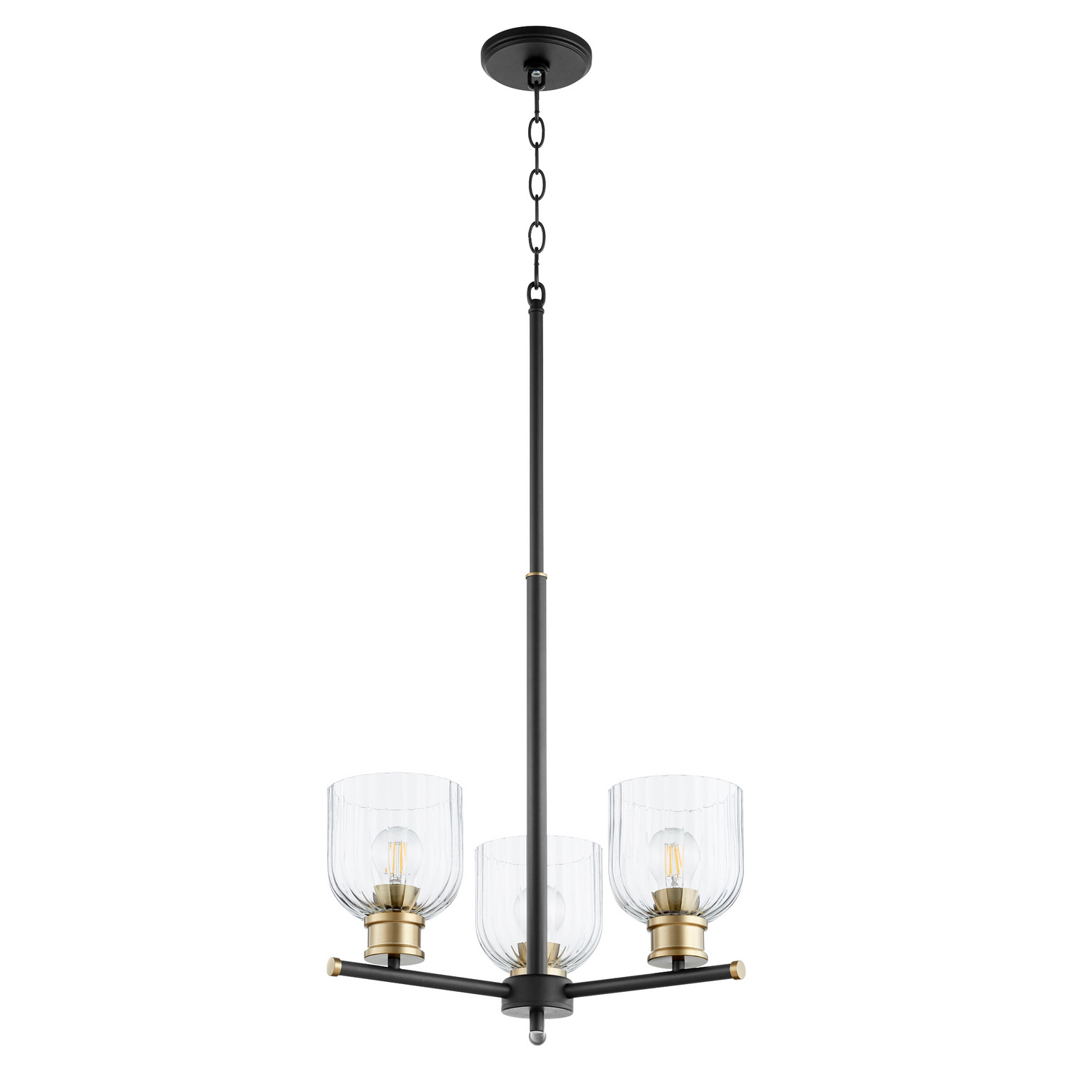 Monarch 3-Light Chandelier in Textured Black w with Aged Bra