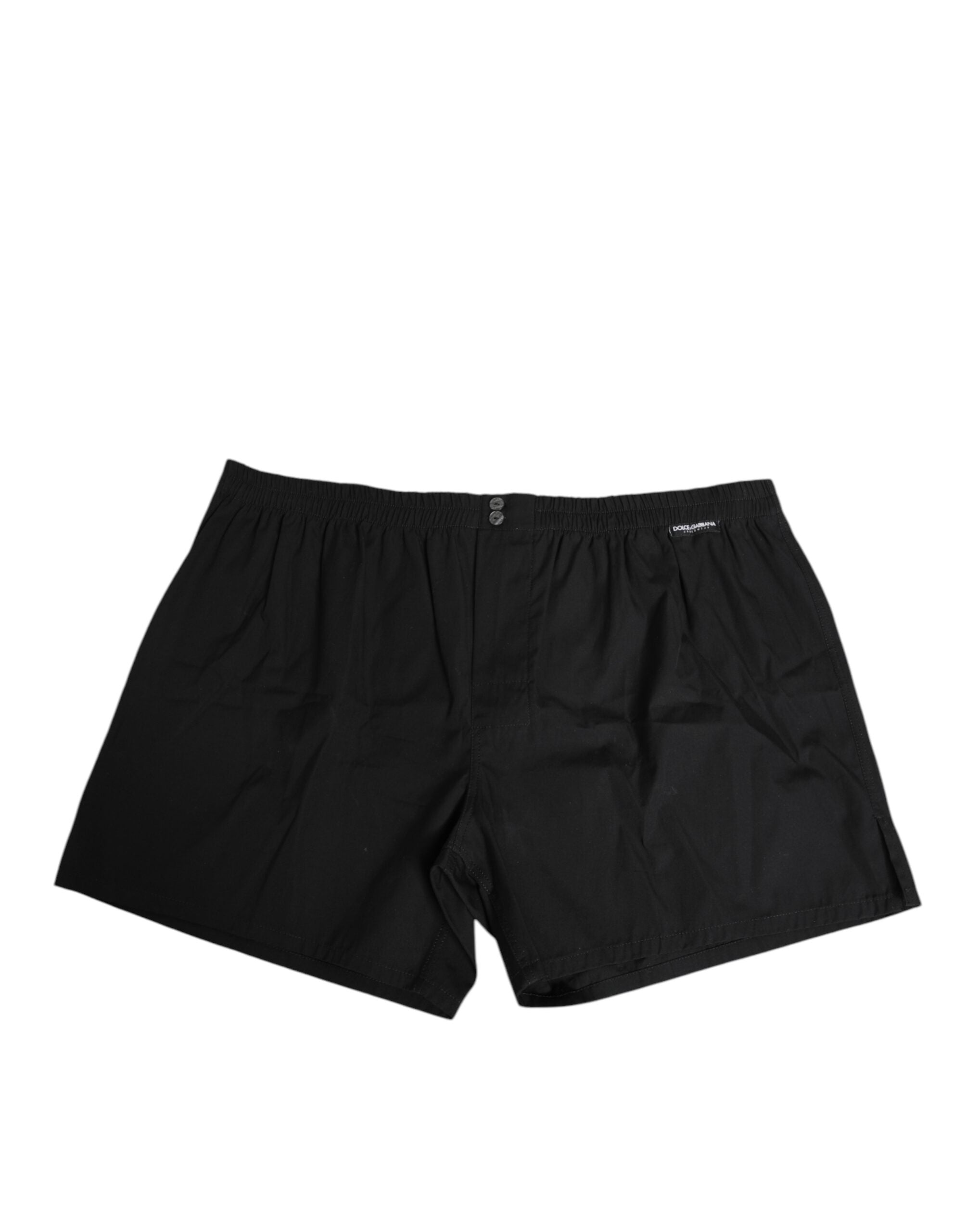 Cotton Elastic Waistband Swim Shorts — Black