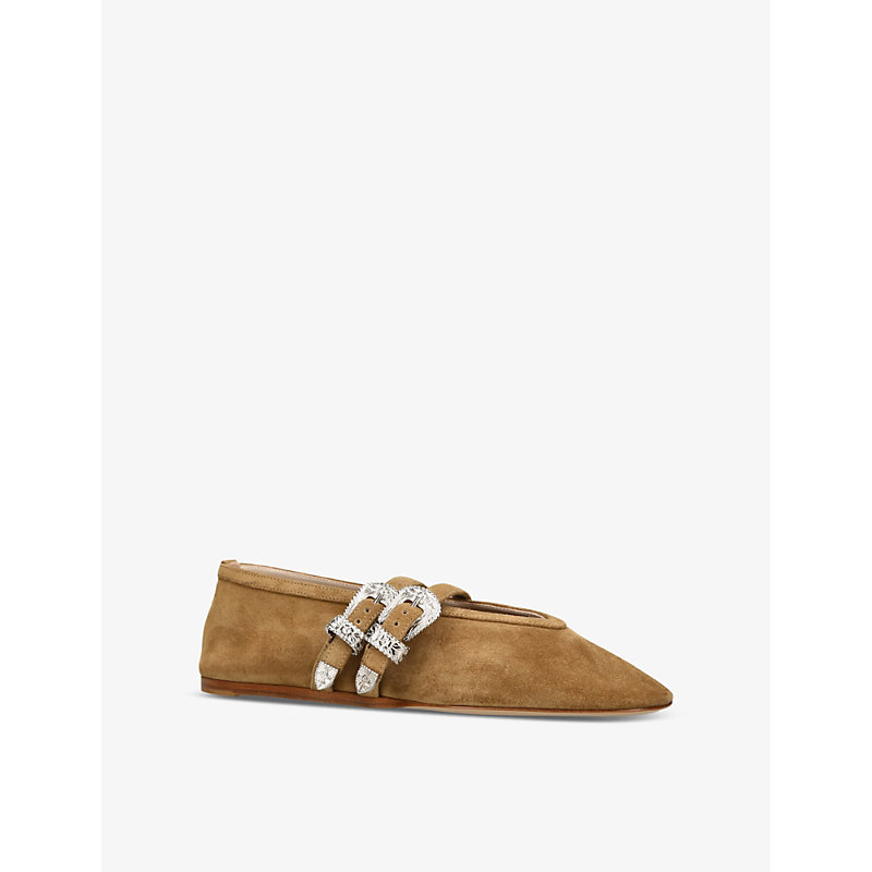 Womens Claudia Double-Strap Suede Flats