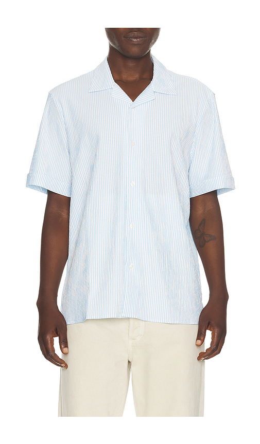 Rhone Commuter Seersucker Camp Shirt in Blue. XXL/2X. Also in S, M, L, XL/1X