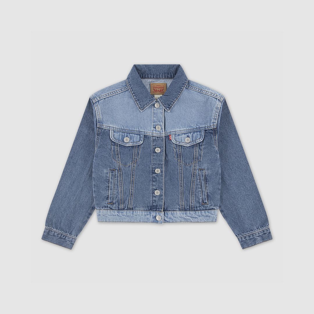 90'S Shrunked Blocked Trucker Jacket Big Girls S-X