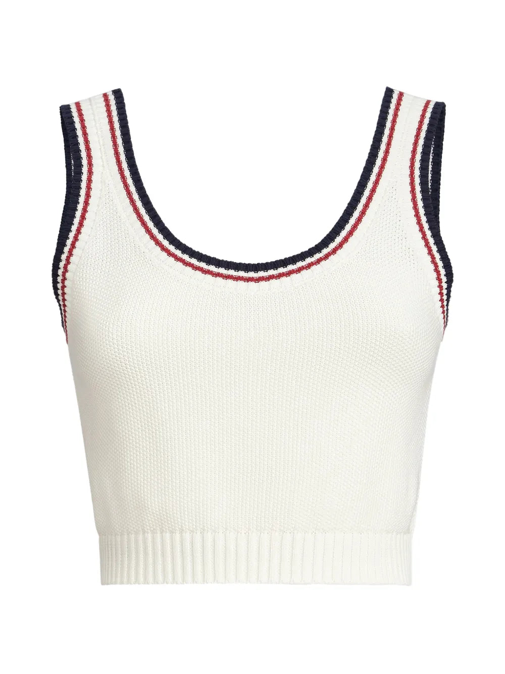 Striped-Trim Piqué Cotton Tank Top — White