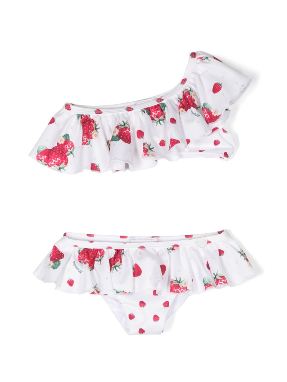 Strawberry-print ruffled bikini - White