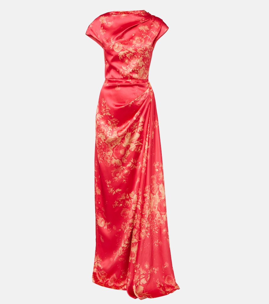 Draped floral duchess satin gown