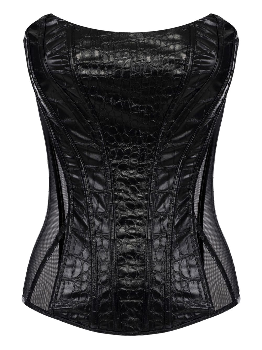 Crocodile-effect corset top - Black
