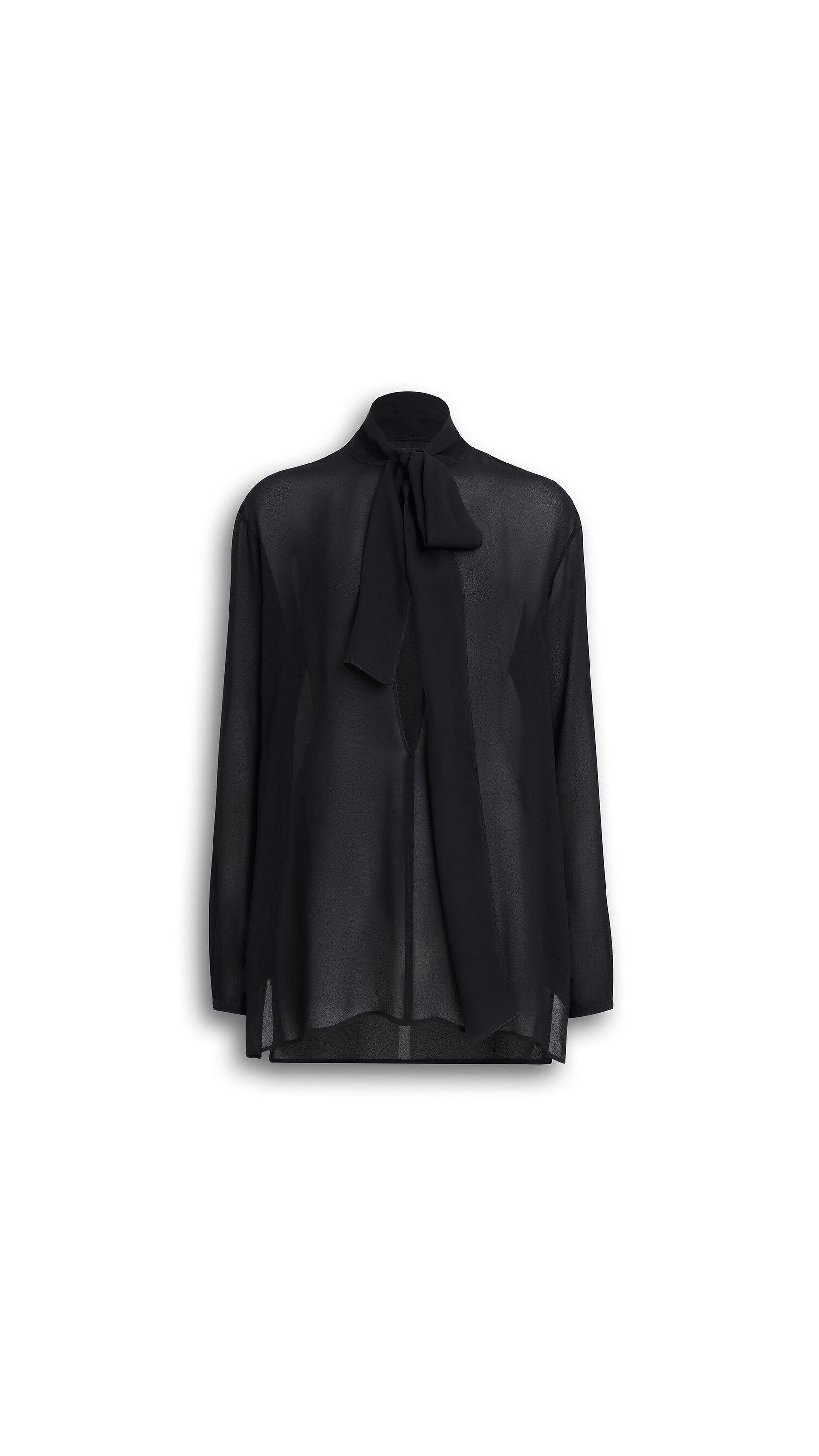 Maison Tie-Neck Georgette Blouse — Black