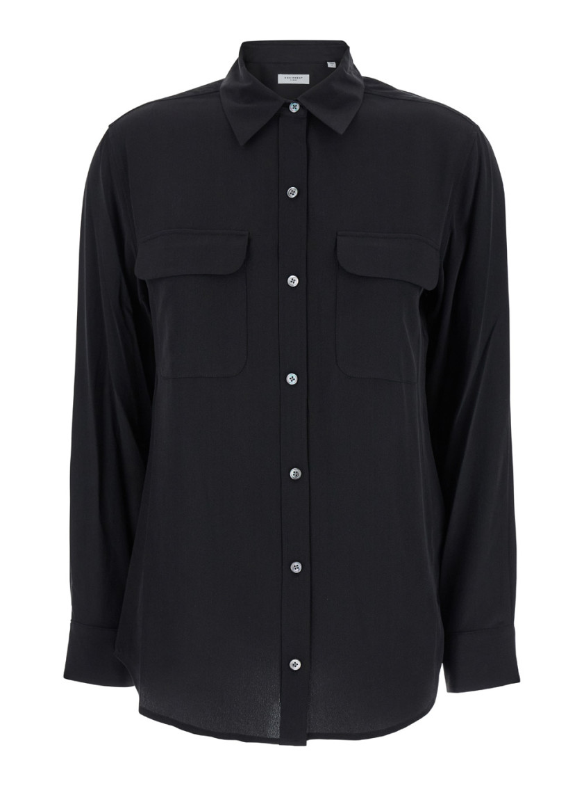 Signature Black Shirt With Patch Pockets In Silk Woman