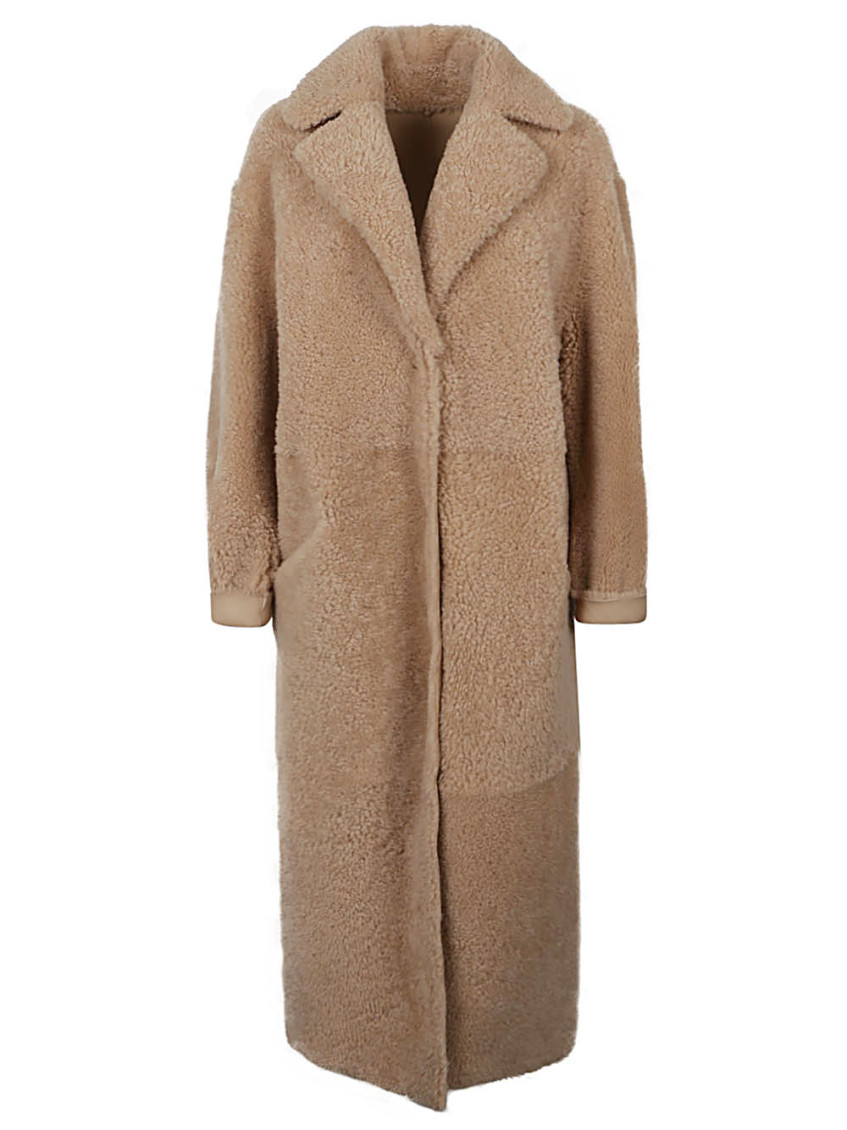 Beige Allegra Leather Long Coat