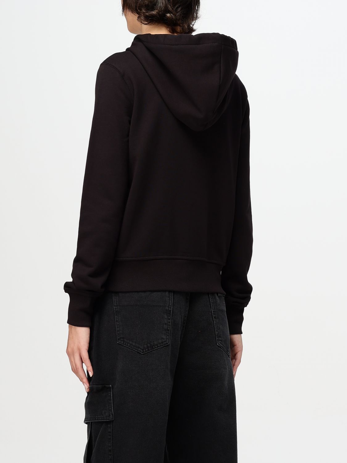 Logo-embroidered zip-up hoodie - Black