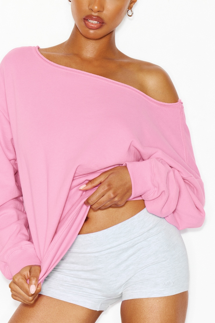 SoftTerry™ Off Shoulder Sweatshirt - Pink - Women Clothing