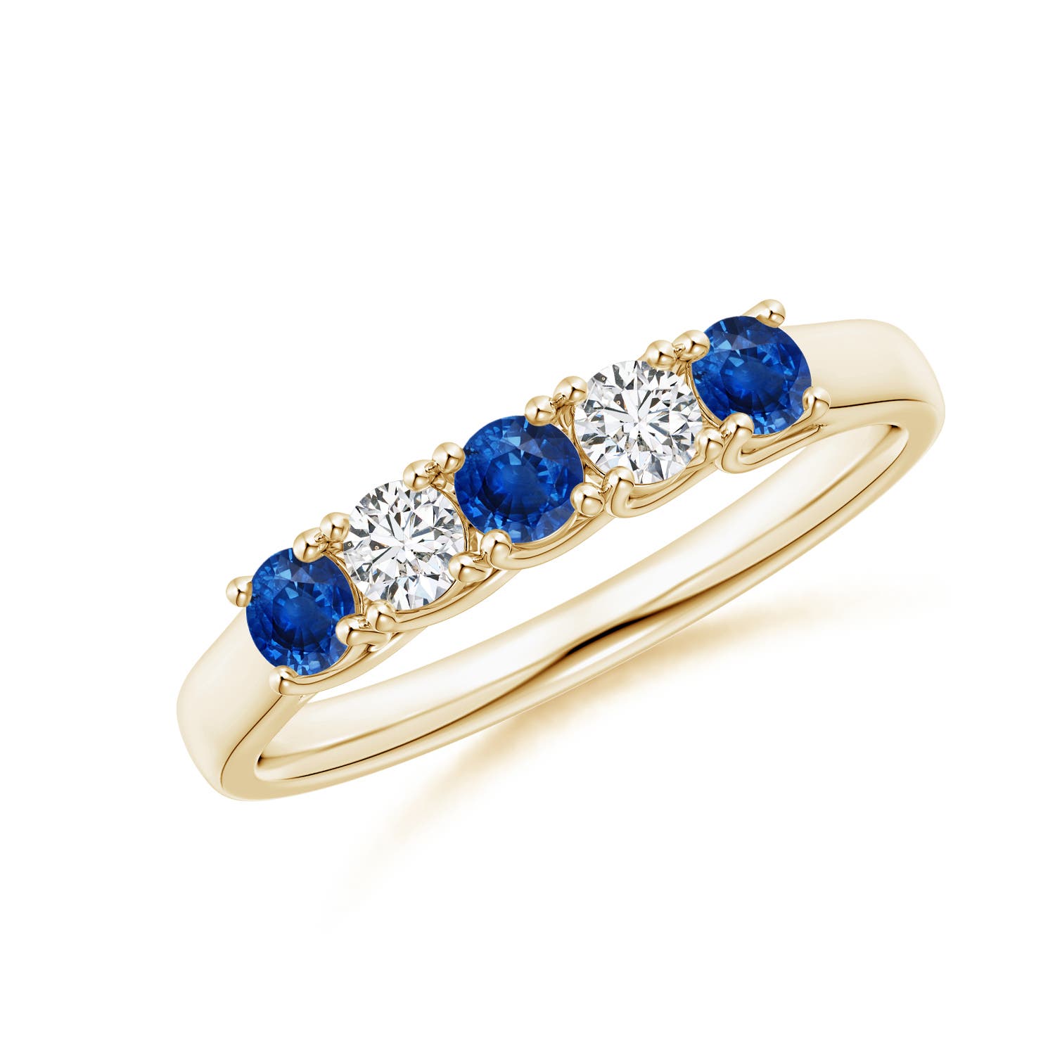 Angara 0.36 Carat Half Eternity Five Stone Sapphire and Diamond Wedding Band in 14K Yellow Gold