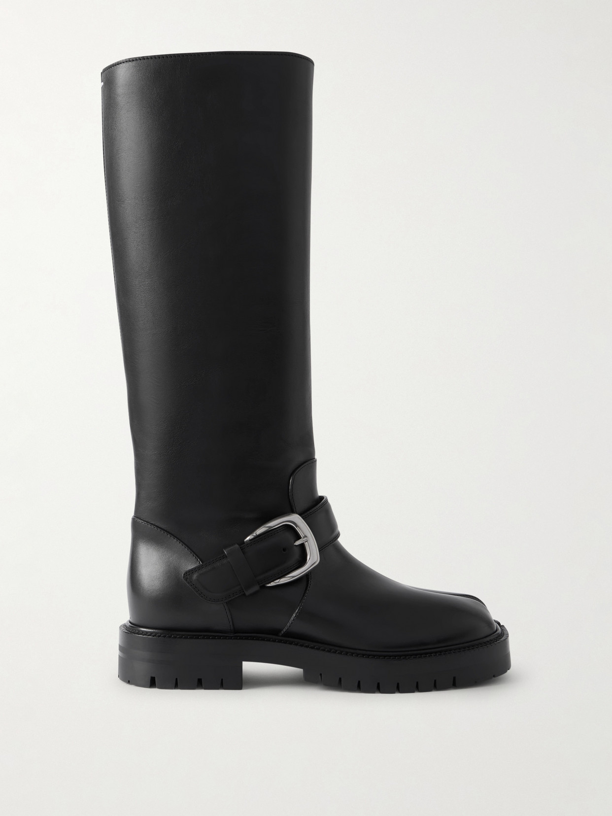 Tabi Buckled Split-toe Leather Knee Boots - Black