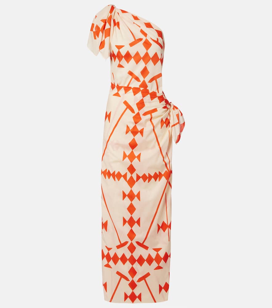 Printed cotton poplin midi dress