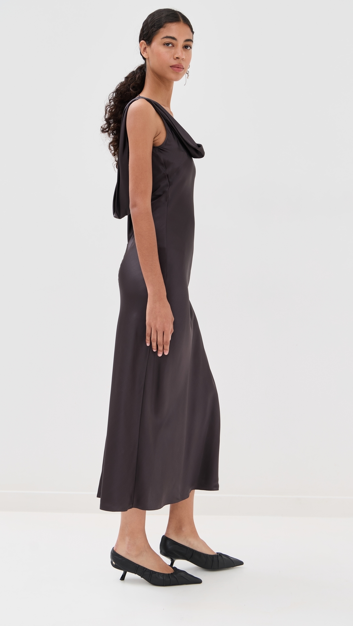 Silk Satin Tunic Dress Graphite Grey