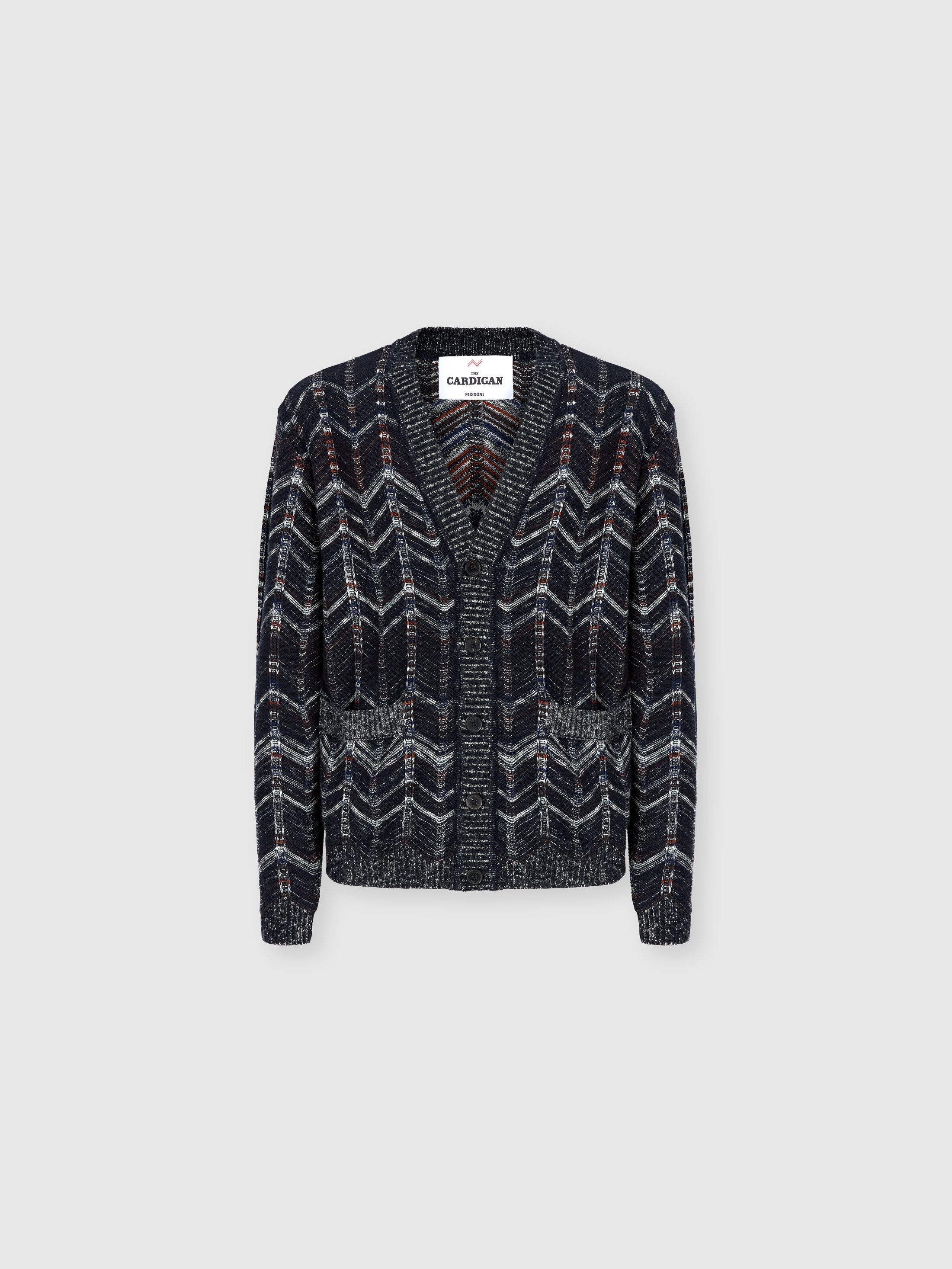 Missoni - Cotton chevron cardigan with ribbed trims, Men, Blue