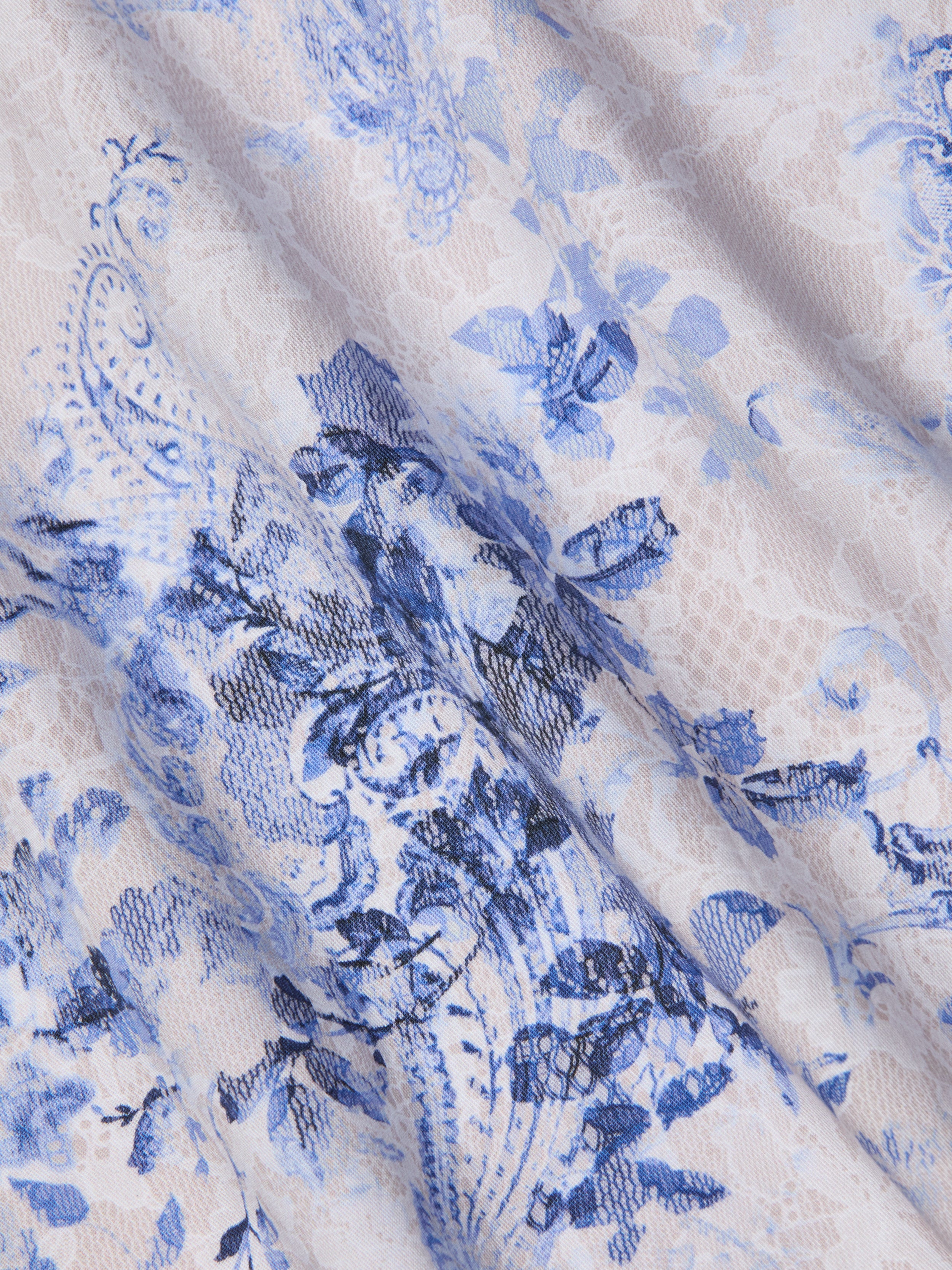 Sutton Beaded Strap Gown In Ivory/blue Watercolor Lace Paisley