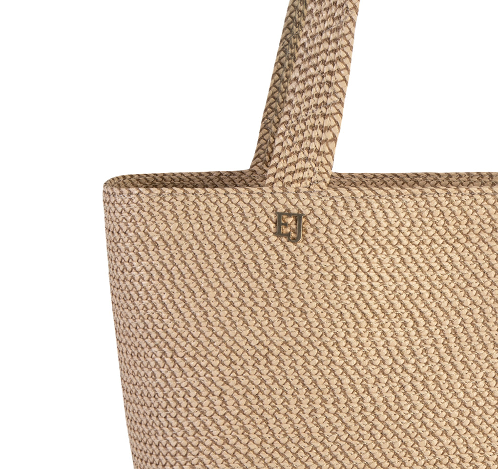 Squishee Tote II - OriginalPeanut, Man-Made Raffia Material, Top Zip Closure, Interior Pockets