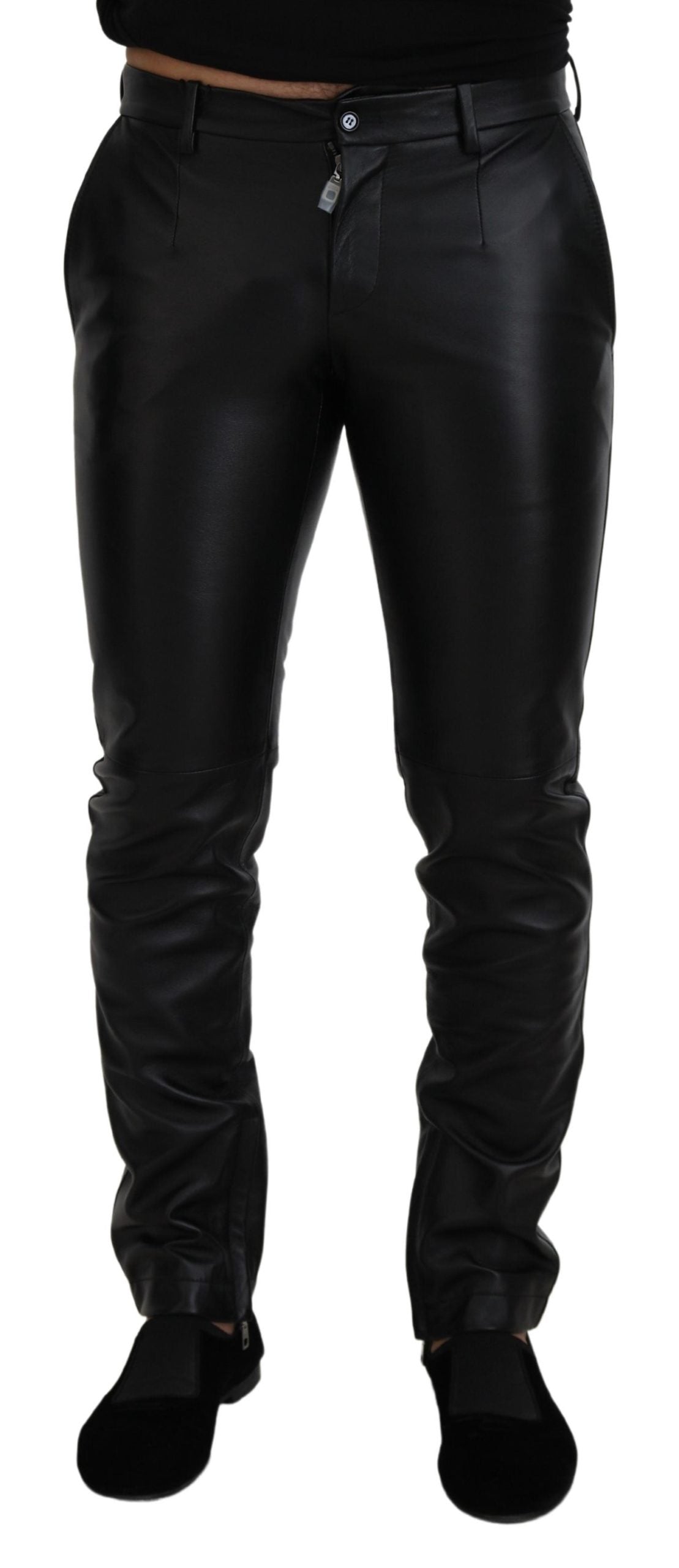 Shiny Agnello Leather Trousers — Black