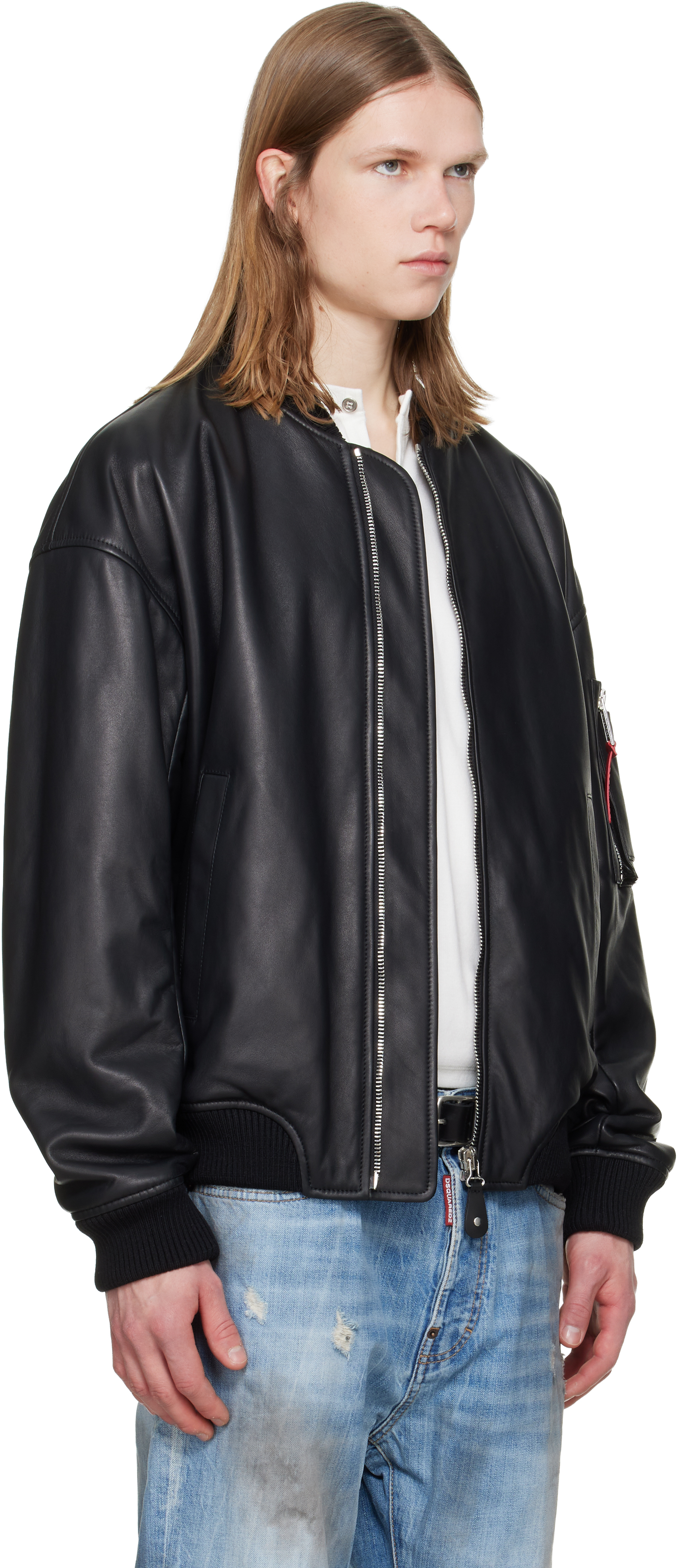 Black Leather Bomber Jacket