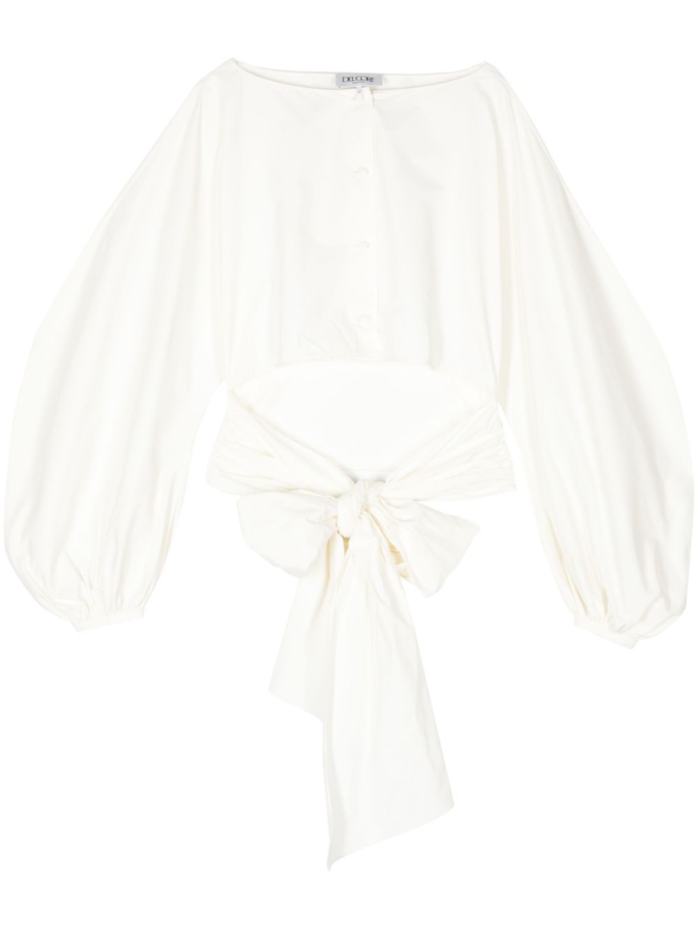 Boat-neck tie-waist poplin top - Neutrals