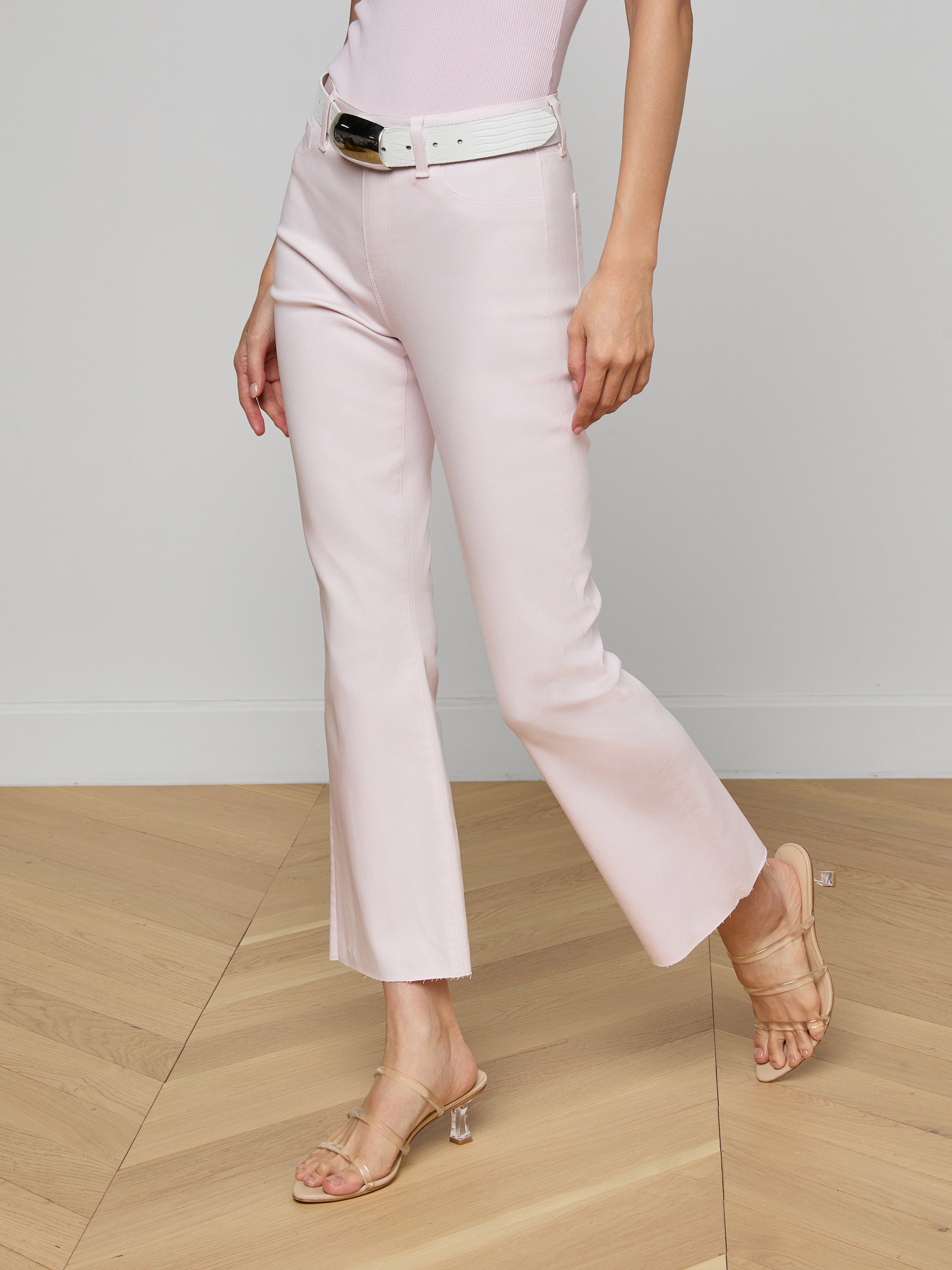 Kendra Coated Cropped Flare Jean In Icy Lilac Coated