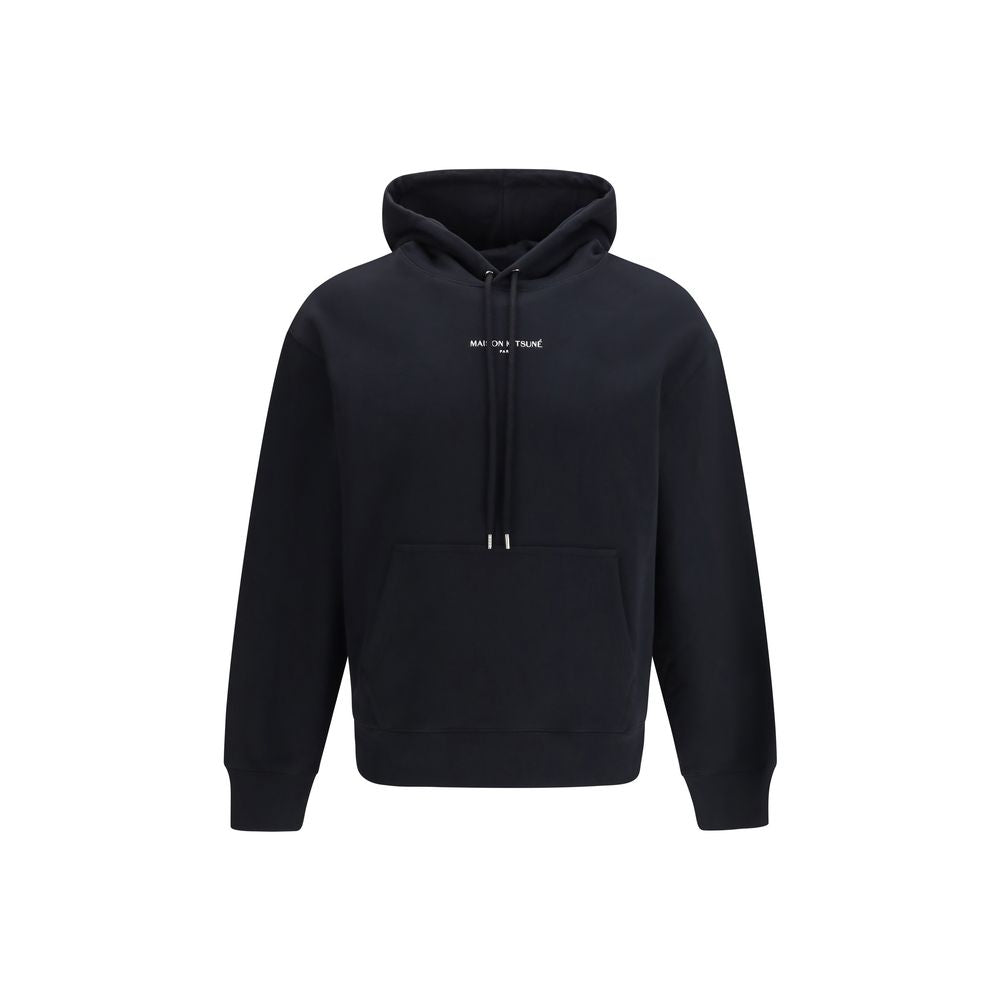 Embroidered Logo Cotton Hoodie — Black
