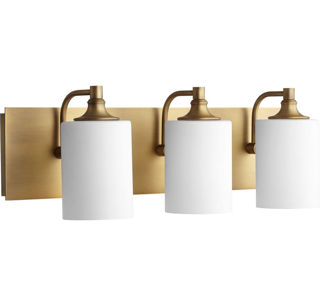 Aged Brass Three Light Vanity from the Celeste Collection