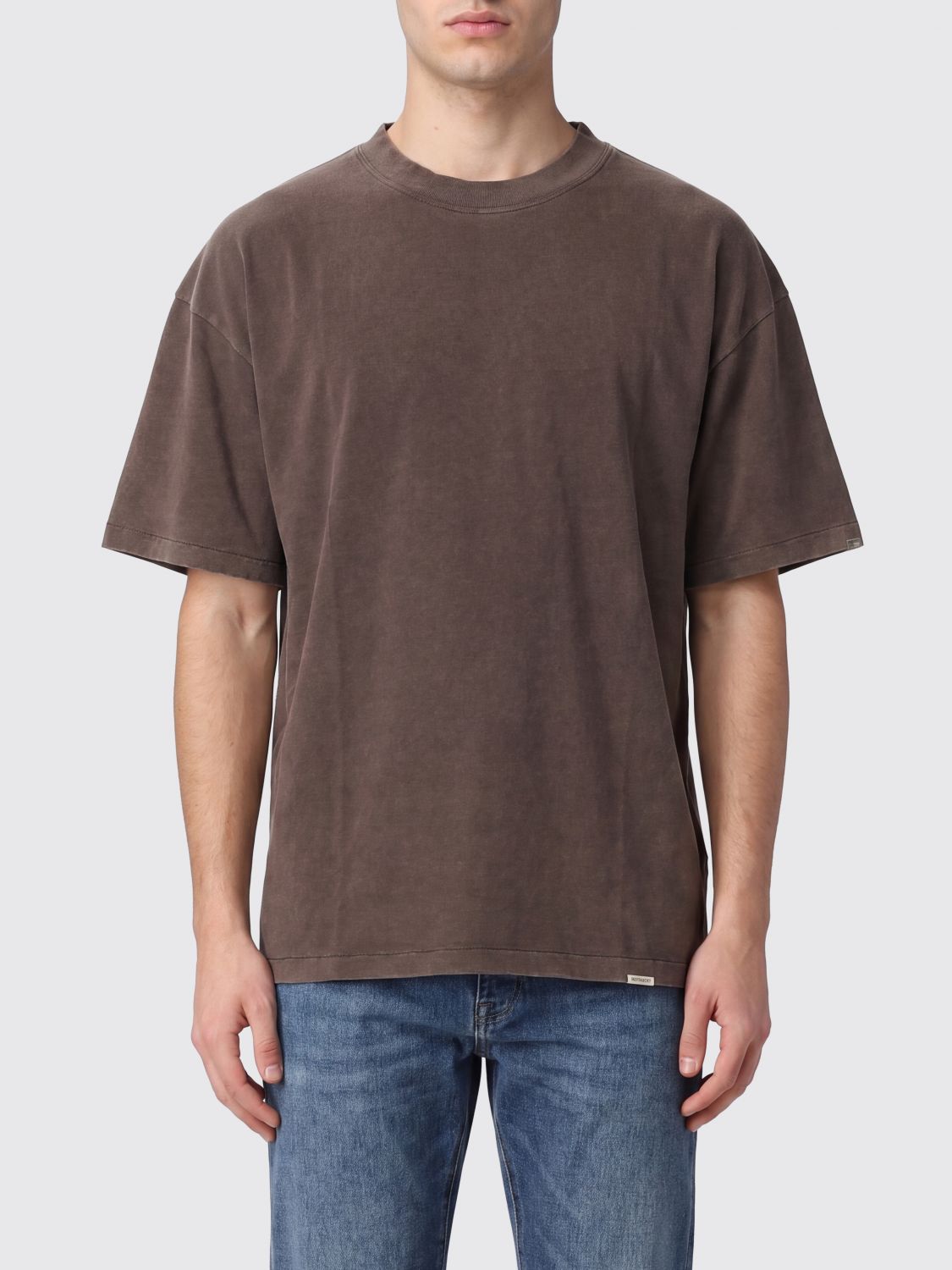 Crewneck T-Shirt in Brown Cotton with Contrast Logo on the Chest