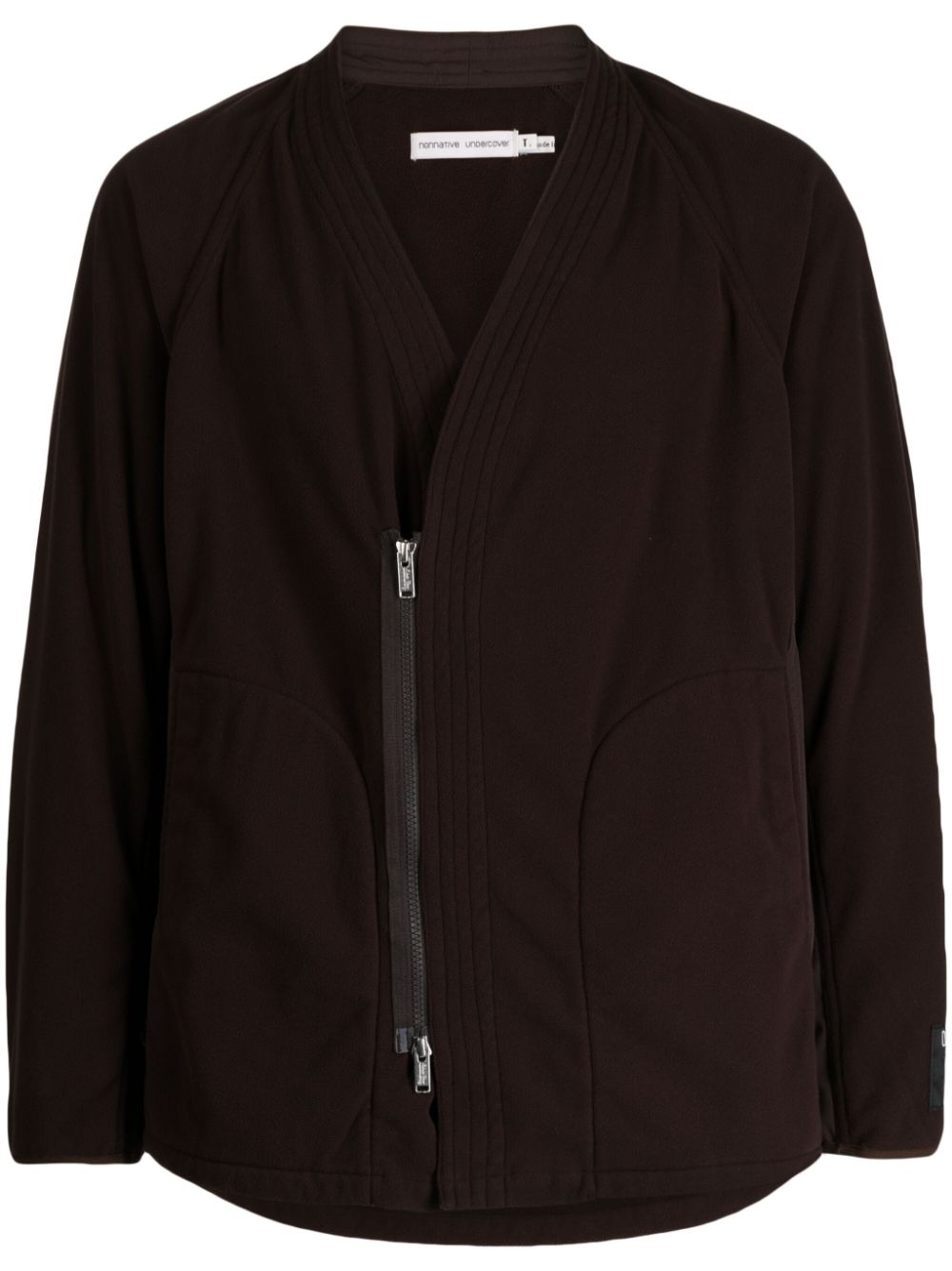 V-neck zip-up jacket - Brown