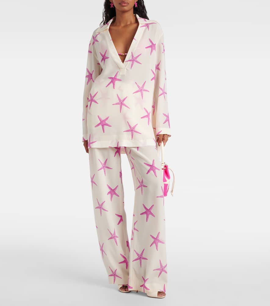 Printed high-rise silk wide-leg pants