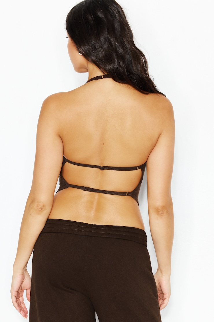 StretchTerry™ Open Back Halter Top - Brown - Women Clothing