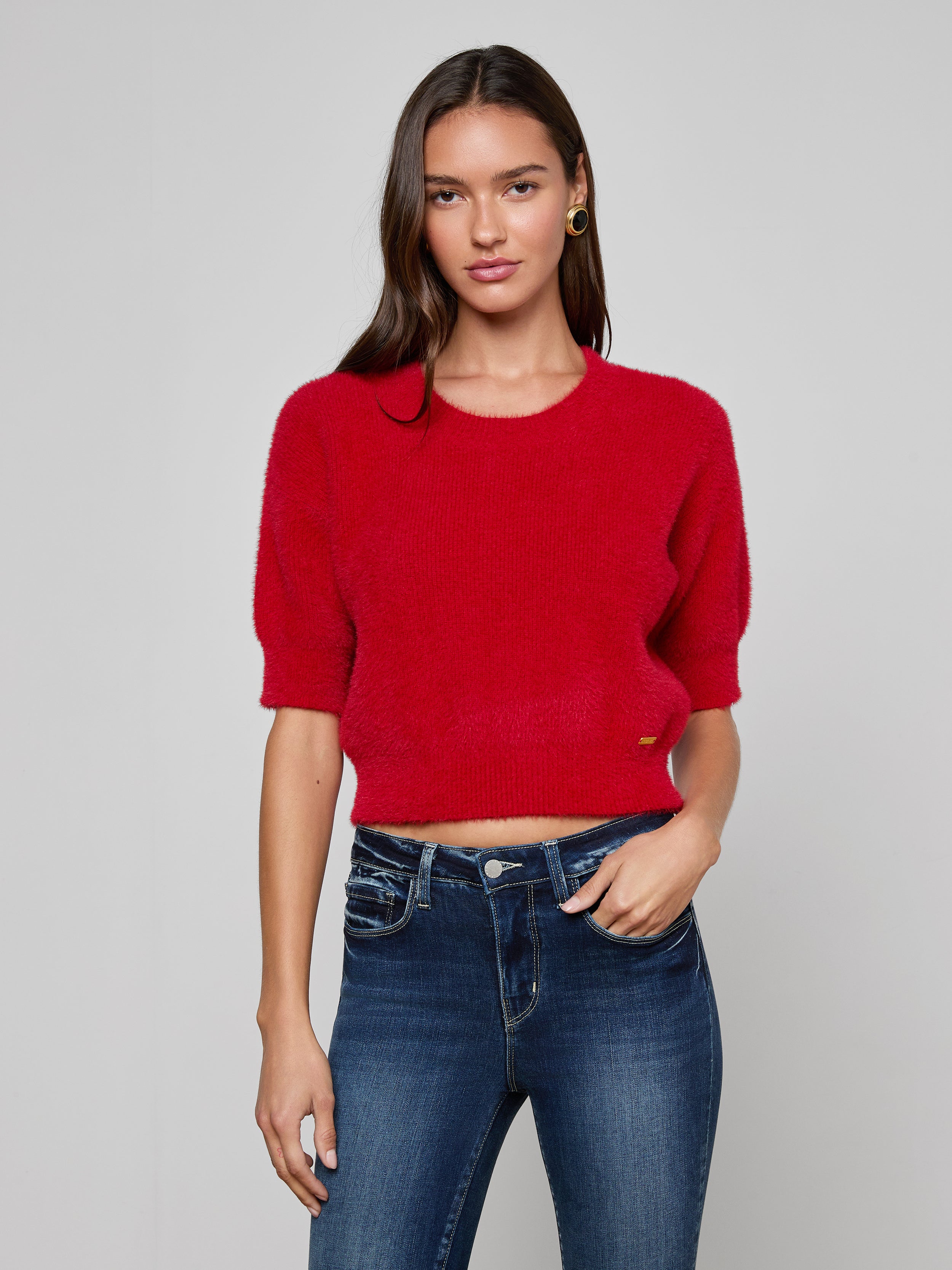 Guinevere Cropped Pullover In Chili Pepper