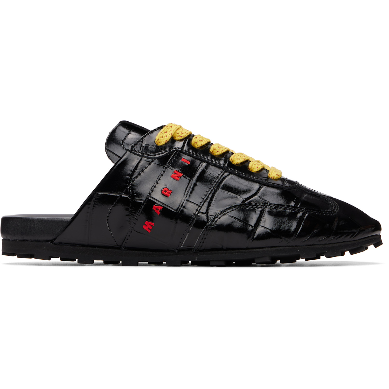 Black Croc-Effect Leather Softy Soccer Slip-On Sneakers