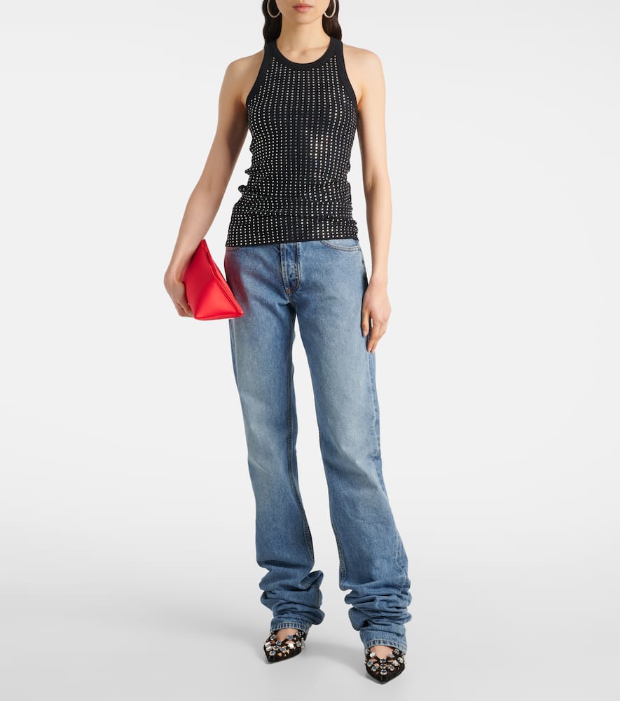 Crystal-embellished ribbed-knit tank top