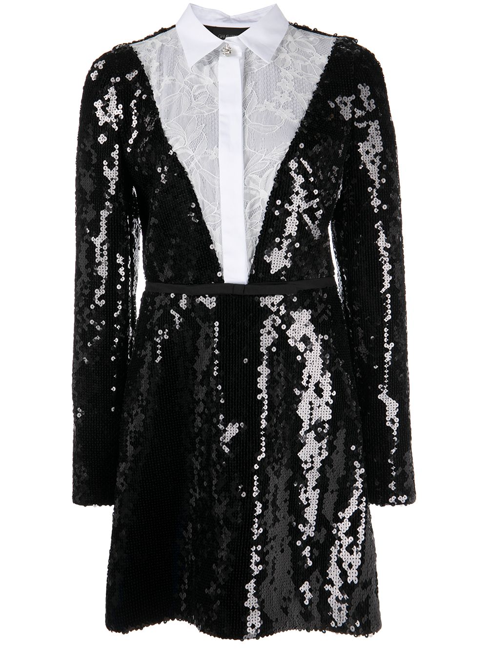 Floral lace shirt sequinned dress - Black