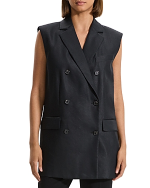 Double-breasted linen blend gilet - Black
