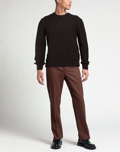 Man Sweater Dark brown Size L Cotton, Polyacrylic