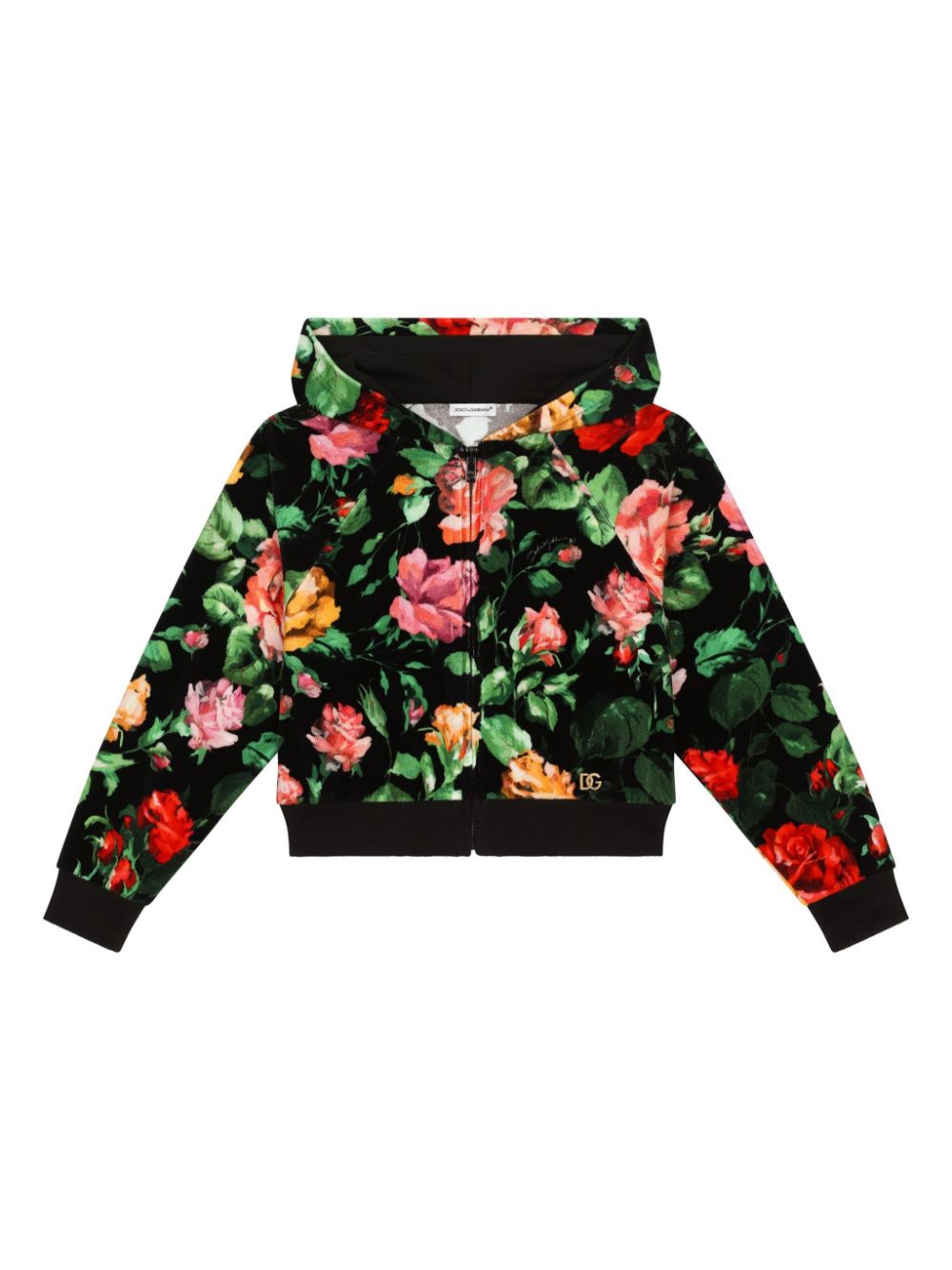 Rose print hoodie - Black