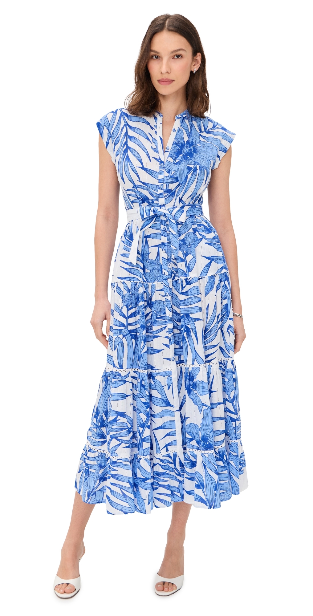 Tiered Palm Dress Blue Palm Leaf
