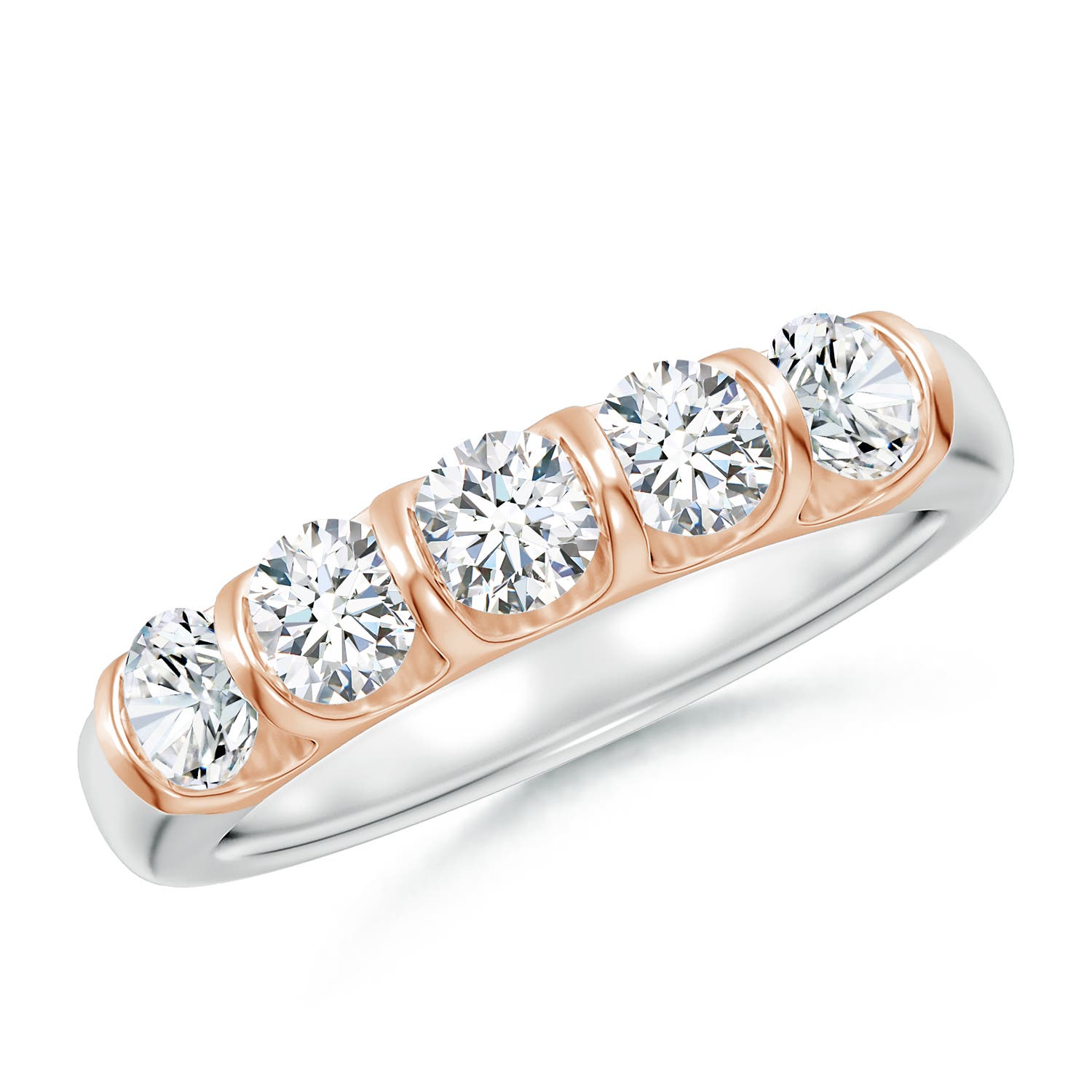 Angara 1.0 Carat Bar Set Five Stone Round Diamond Wedding Ring for Her in 14K White & Rose Gold