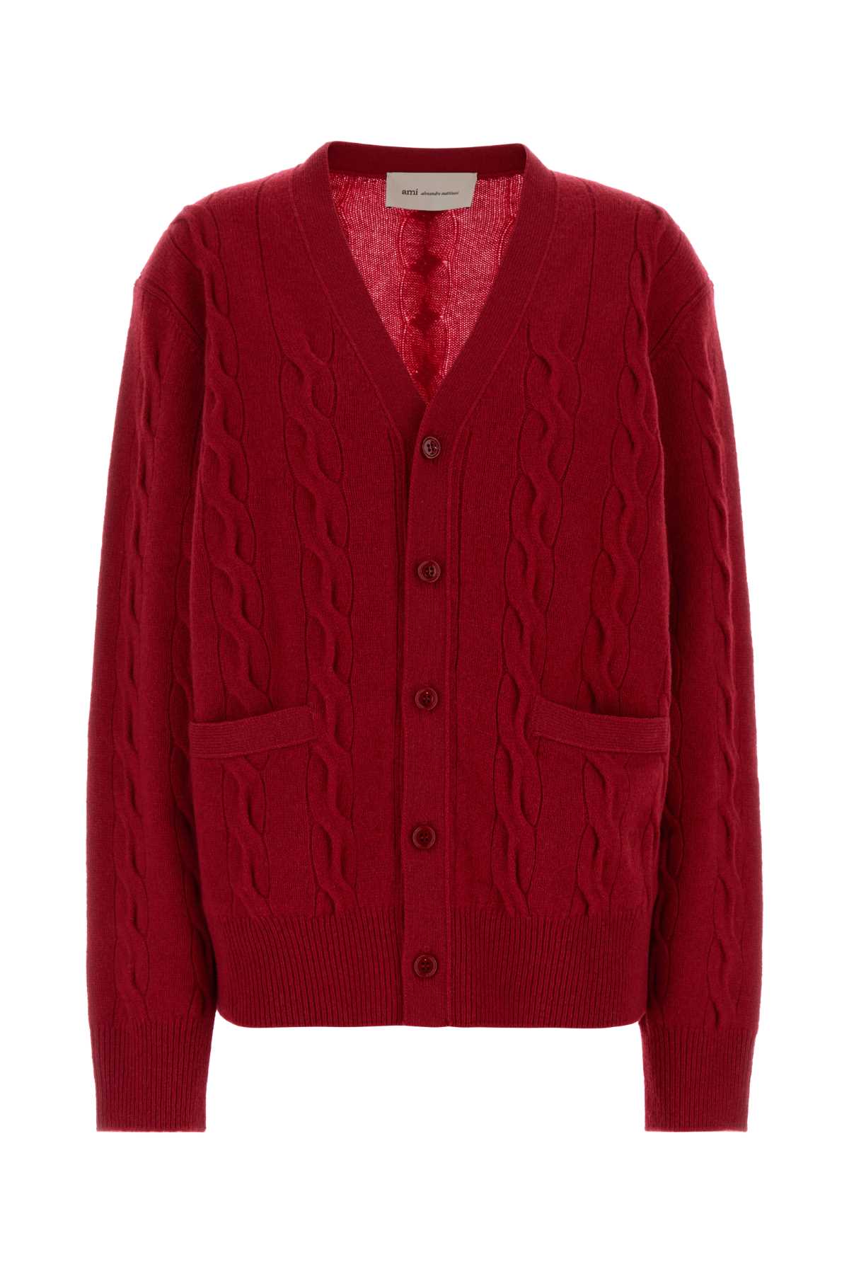 Cable-Knit Merino Wool Cardigan — Red