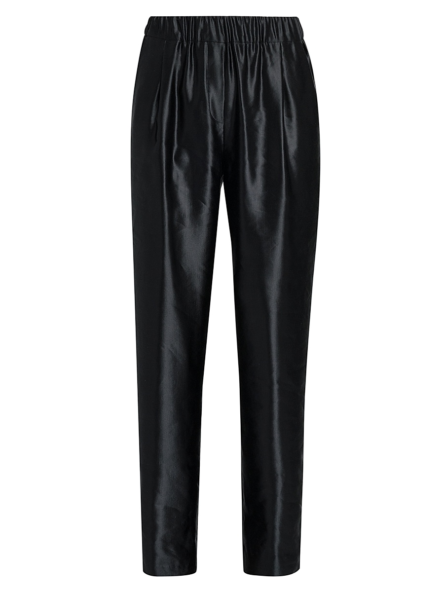 Women's Satin Linen-Silk Pants - Black