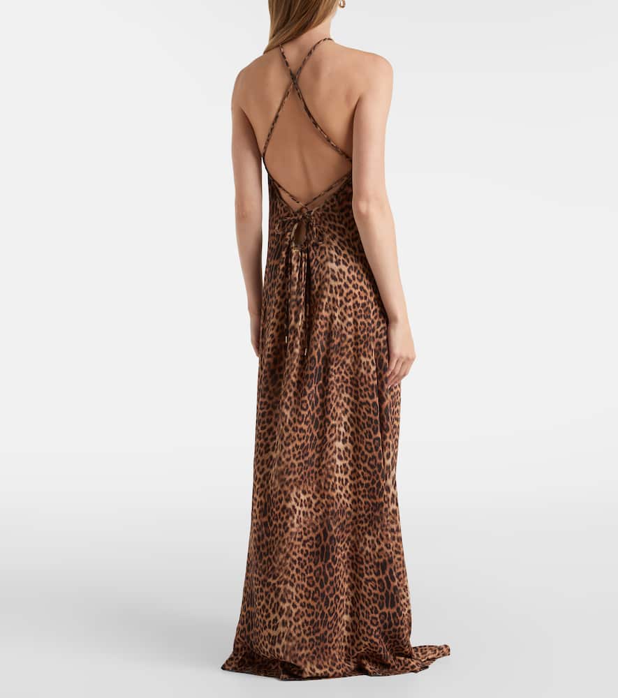 Sage leopard-print halterneck maxi dress