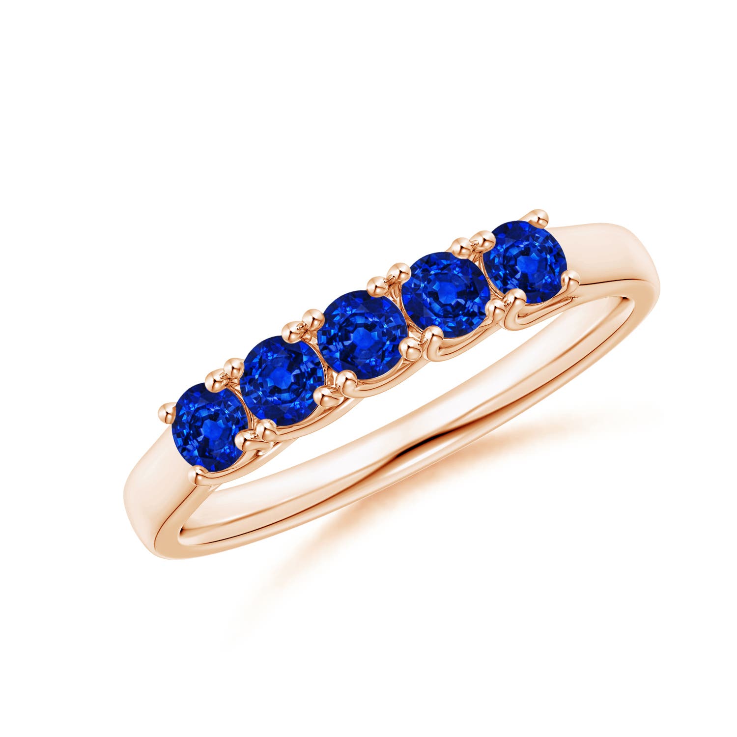 Angara 0.6 Carat Half Eternity Five Stone Blue Sapphire Wedding Band in 18K Rose Gold