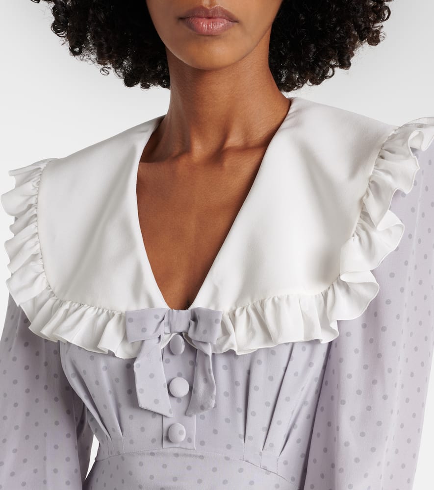 Polka-dot ruffled silk midi dress