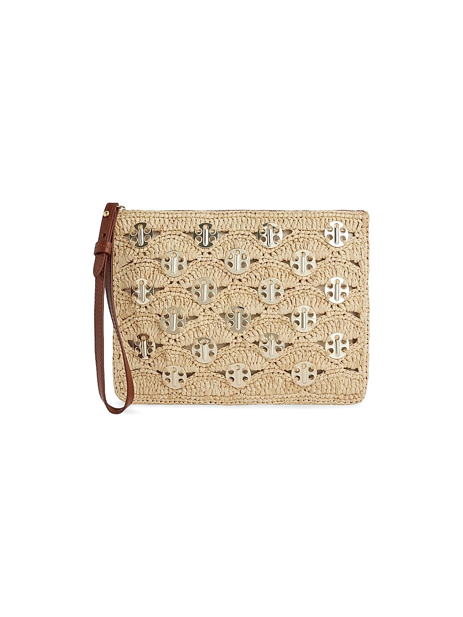Women's Embellished Raffia Wristlet Pouch - Gold